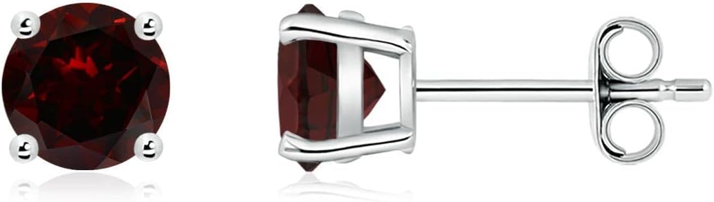 ANGARA Natural Garnet Solitaire Studs for Women | Basket-Set Round Garnet Studs in 14K Solid Gold/Sterling Silver/Platinum | January Birthday, Anniversary, Gemstone Jewellery Gift