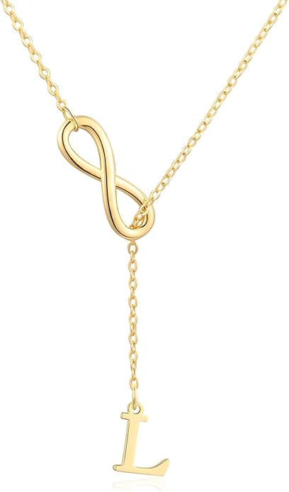 FUNEIA Gold Initial Necklaces for Women Trendy Dainty Long 14K Gold Plated Infinity Lariat Letter Necklace Non Tarnish Friendship Personalized Name Drop Pendant Y Necklace Stack Jewelry Gift
