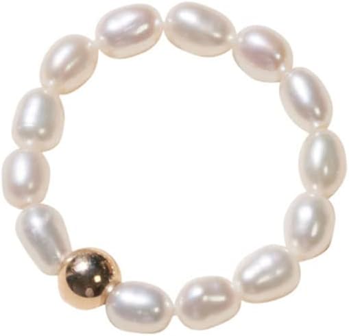 Vintage Boho Cultured Pearl Adjustable Beaded Wrap Ring,Trendy Elastic Freshwater Pearl Rings for Women,Fashion Heart Shell Stacking Rings for Men