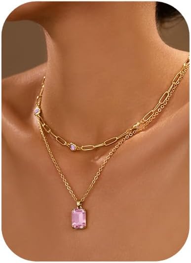 Gold Layered Pendant Necklaces for Women 14k Gold Plated Crystal Choker Necklace Paperclip Rhinestone Necklace Party Prom Jewelry