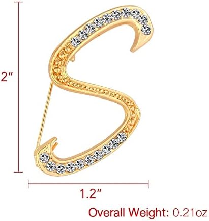 DSADKI A-Z Lette Brooch 26 Initial Pins Gold Plated Metal Brooches - Clear Crystal Rhinestone Brooch Breastpin for Women