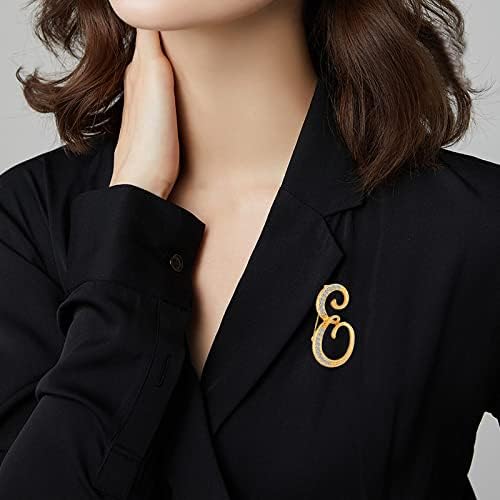 DSADKI A-Z Lette Brooch 26 Initial Pins Gold Plated Metal Brooches - Clear Crystal Rhinestone Brooch Breastpin for Women