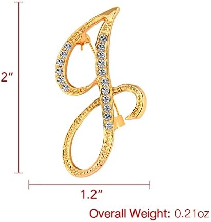DSADKI A-Z Lette Brooch 26 Initial Pins Gold Plated Metal Brooches - Clear Crystal Rhinestone Brooch Breastpin for Women