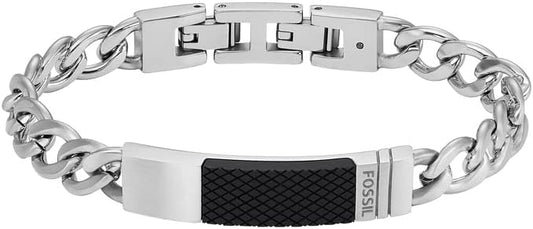 Fossil Men's Plated Stainless Steel Engravable Personalized Gift ID, Chain or Cuff Bracelet for Men