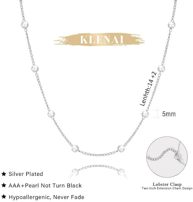 Gold Pearl Necklace for Women, 14K Gold Plated Layered Pearl Necklaces for Women Trendy Simple Herringbone Chain Pearl Necklace for Women Gold Jewelry Gifts