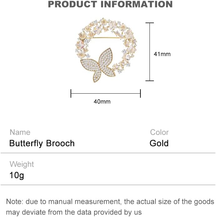 14K Gold Grand Butterfly Brooch with Crystal Embellishments, Circular Design Adorned with Natural Pearl, Luxurious and Elegant Pin for Stylish Attire