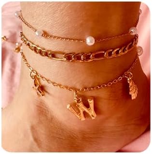 Initial Charm Anklets For Women Shell Letter Anklets Set Gold Charms Pendant Boho Summer Seashell Beach 14k Jewelry for Women Gift