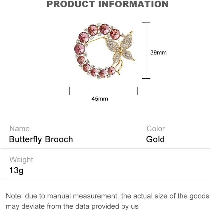 14K Gold Grand Butterfly Brooch with Crystal Embellishments, Circular Design Adorned with Natural Pearl, Luxurious and Elegant Pin for Stylish Attire