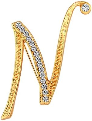 DSADKI A-Z Lette Brooch 26 Initial Pins Gold Plated Metal Brooches - Clear Crystal Rhinestone Brooch Breastpin for Women
