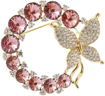 14K Gold Grand Butterfly Brooch with Crystal Embellishments, Circular Design Adorned with Natural Pearl, Luxurious and Elegant Pin for Stylish Attire