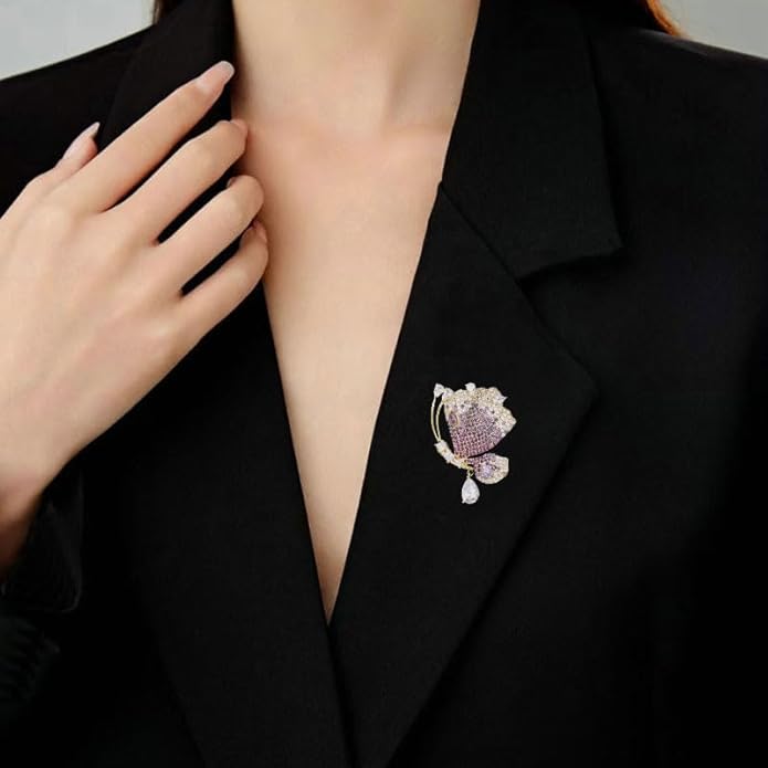 14K Gold Luxury Butterfly Brooch Sparkling Moissanite Accents & Enamel Painted Details, Retro Chic for Cheongsam, Coats & Formal Attire
