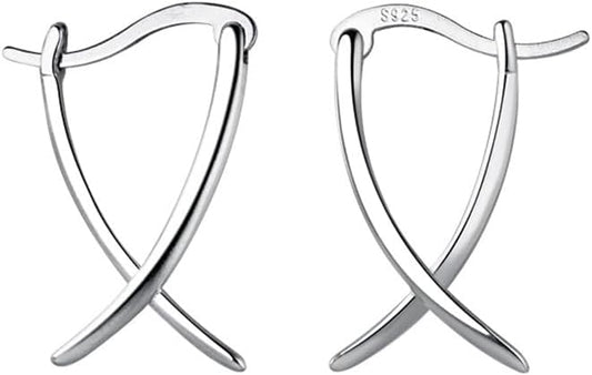 SLUYNZ 925 Sterling Silver X Hoop Earrings for Women Teens Minimalist Hoop Earrings Huggie
