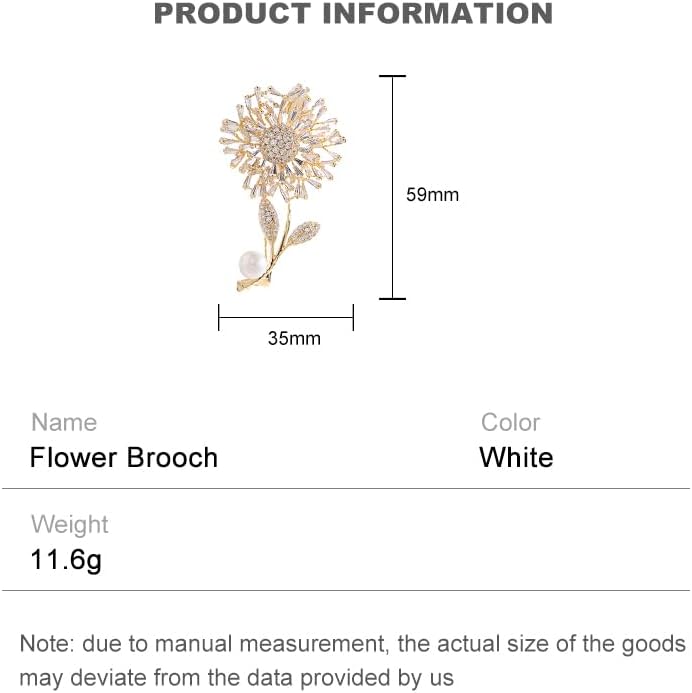 14K Gold Women Trendy Gold Brooch Accessory with Moissanite and Pearl, Decoration Sunflower Pin for Summer Fashion, Womens Brooches and Pins