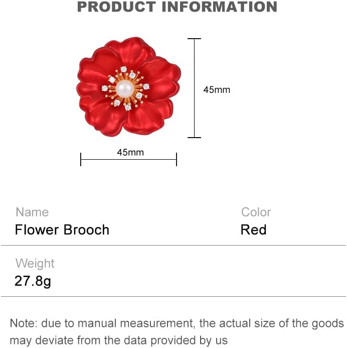 14K Gold Peony Flower Brooch with Freshwater Pearls - Elegant Red Rose Inspired Pin, Ideal for Formal & Bridal Wear, Unique Gift for Her