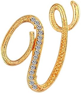 DSADKI A-Z Lette Brooch 26 Initial Pins Gold Plated Metal Brooches - Clear Crystal Rhinestone Brooch Breastpin for Women
