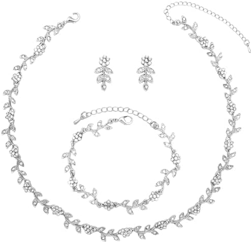 Austrian Crystal Rhinestone Choker Necklace Dangle Earring Link Bracelet Jewelry Set for Brides Bridesmaid Prom Costume Accessories for Women