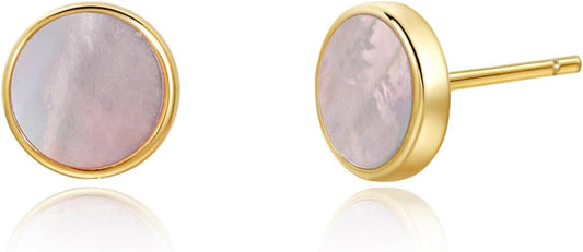 S.Leaf Gold Stud Earrings for Women 925 Sterling Silver Hypoallergenic Mother of Pearl Shell Stud Chain Earrings Friendship Jewelry Gifts for Women Her