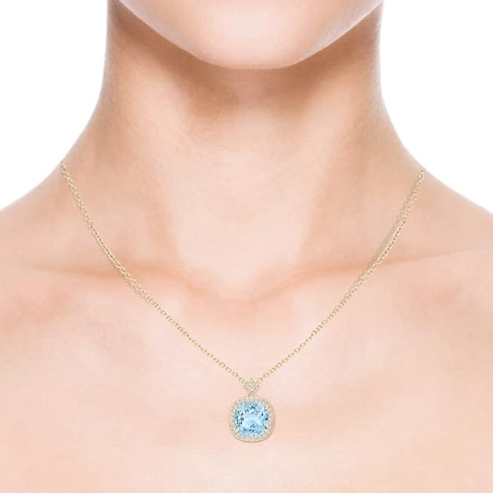 Angara Natural Aquamarine Pendant for Women | Vintage in 14K Solid Gold/Platinum With 18" Chain | March Birthday, Anniversary, Gemstone Jewelry Gift