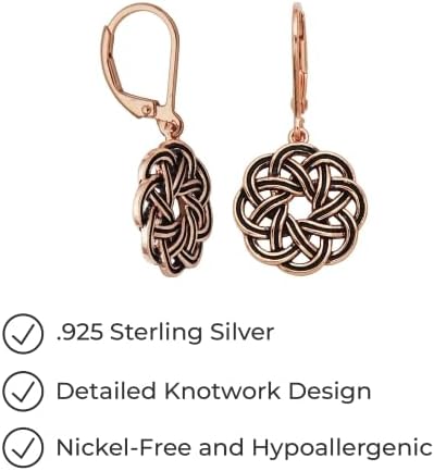 Amazon Essentials .925 Sterling Silver Dangle Earrings for Women, Trendy Drop Women Earrings Hypoallergenic Nickel-Free Jewelry - Lightweight Leverback Celtic Knot Design Jewelry