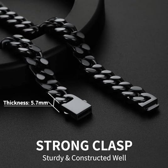 ChainsHouse Stainless Steel Mens Cuban Link Chain, Black/ 18K Gold Plated Miami Cuban Chain Necklace, 5mm/7mm/9mm/12mm/14mm Width, No Tarnish& Durable Hip Hop Mens Jewelry, 18"-30", Send Gift Box