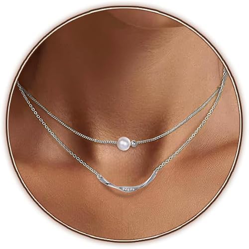 Copper Alloy 14K Gold Plated | 14K Platinum Plated Necklace for Women Double Layer Pendant Necklace Fashionable Multi-Layer Jewelry
