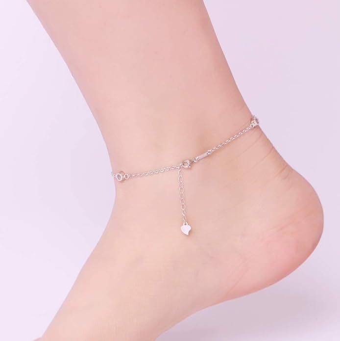 S925 Sterling Silver Ankle Bracelet for Women,Infinity Anklet with Heart Design Charm Jewelry Mother's Day Gifts for Women Mother