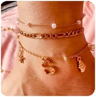 Initial Charm Anklets For Women Shell Letter Anklets Set Gold Charms Pendant Boho Summer Seashell Beach 14k Jewelry for Women Gift