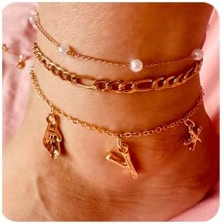 Initial Charm Anklets For Women Shell Letter Anklets Set Gold Charms Pendant Boho Summer Seashell Beach 14k Jewelry for Women Gift