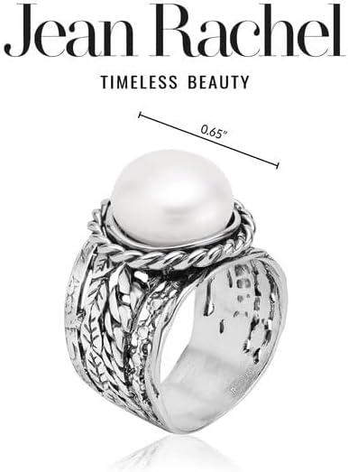 JEAN RACHEL JEWELRY 925 Sterling Silver Ring - Braid & Leaf Vintage Design with Pearl Statement Ring - Hypoallergenic, Lead and Nickel Free Rings for Women - Artisan Handcrafted Collection