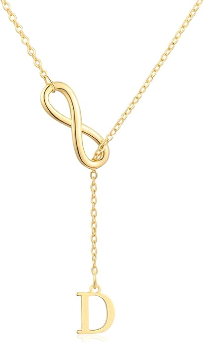 FUNEIA Gold Initial Necklaces for Women Trendy Dainty Long 14K Gold Plated Infinity Lariat Letter Necklace Non Tarnish Friendship Personalized Name Drop Pendant Y Necklace Stack Jewelry Gift