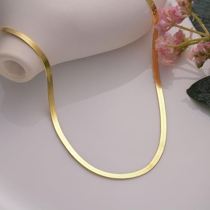 CHESKY Gold Necklace for Women-14K Gold Plated/Sterling Silver Plated Snake Chain Necklace Dainty Simple Chunky Herringbone Necklace Choker Necklaces Jewelry for Women