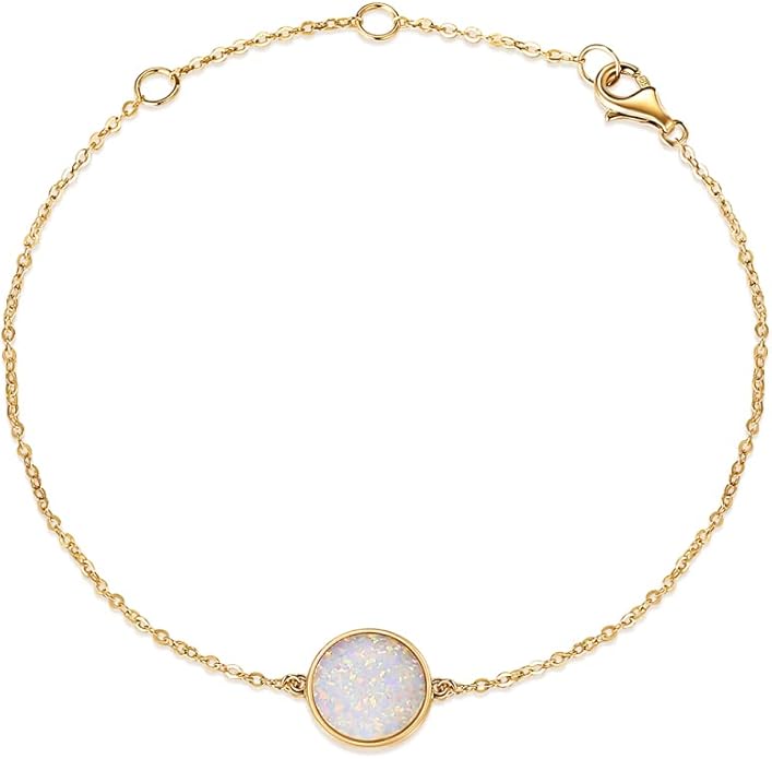 AGVANA Valentines Day Gifts 14K Solid Real Gold Coin Necklace Bracelet for Women Mother of Pearl/Abalone/Turquoise/Black Onyx/Opal Fine Jewelry Anniversary Birthday Gifts for Women Mom Wife Her