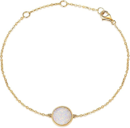 AGVANA Valentines Day Gifts 14K Solid Real Gold Coin Necklace Bracelet for Women Mother of Pearl/Abalone/Turquoise/Black Onyx/Opal Fine Jewelry Anniversary Birthday Gifts for Women Mom Wife Her