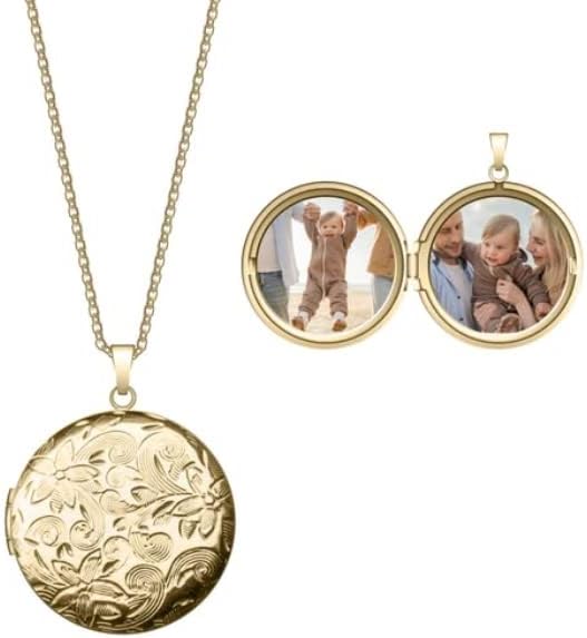Locket Necklace for Women Girls, 18” Jewelry Chain, Picture Photo Inside, Cadenas para mujer, Personalized Custom Name Gold Locket, Customized Couples Locket, Silver, Rose Gold, Gold