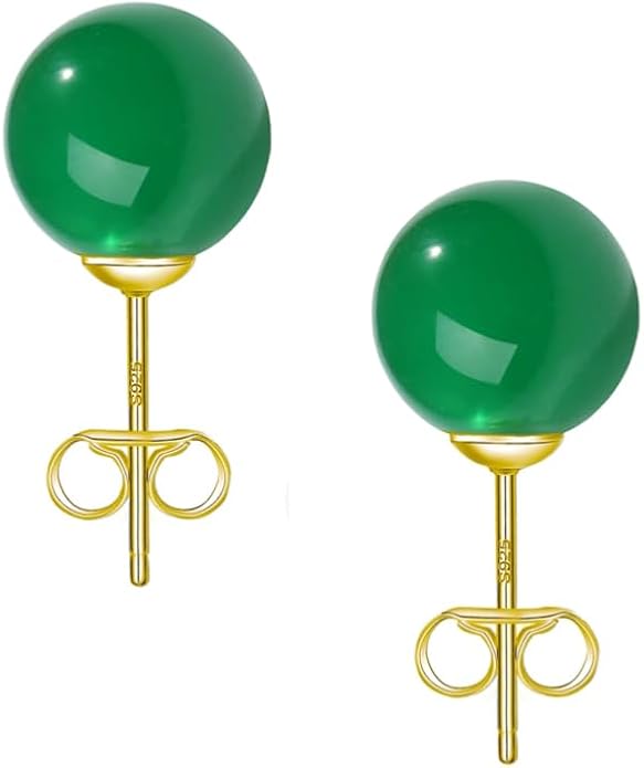 Jade Earrings Studs for Women Natural Green Gemstone, 5MM Sterling Silver Large Backing, Hypoallergenic Nickel and Lead Free， Handcrafted with Perfect Gift for Women
