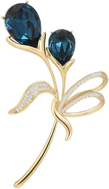 Flower Brooch for Women Girls Flower Rhinestone Brooch Gold Plated Lapel Pin Clothing Accessory Wedding Gift Fashion Jewelry for Mom Wife