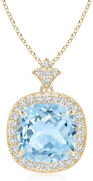 Angara Natural Aquamarine Pendant for Women | Vintage in 14K Solid Gold/Platinum With 18" Chain | March Birthday, Anniversary, Gemstone Jewelry Gift