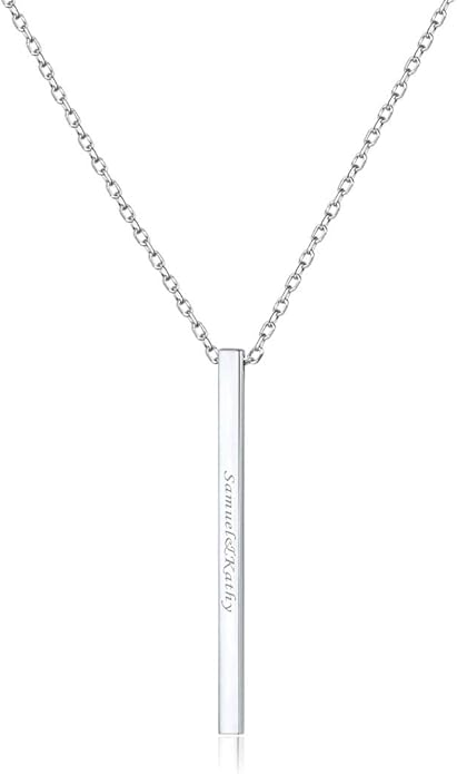 ChicSilver Customizable Vertical Bar Pendant Necklace 925 Sterling Silver Y Necklace Simple Fashion Jewelry Gifts for Women