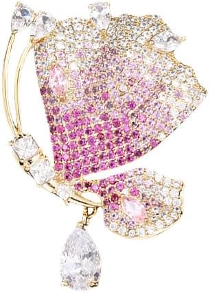 14K Gold Luxury Butterfly Brooch Sparkling Moissanite Accents & Enamel Painted Details, Retro Chic for Cheongsam, Coats & Formal Attire
