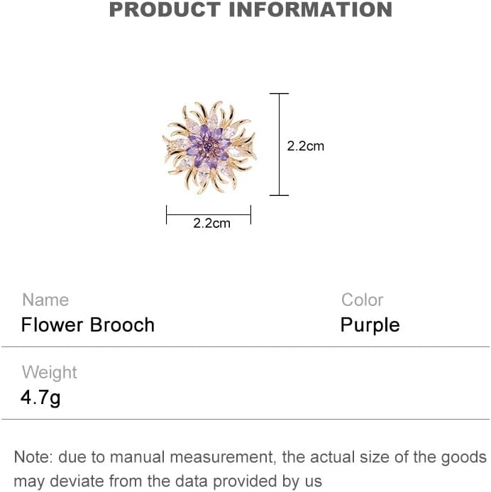 14K Gold Purple/Blue/White Flower Brooch for Women, Small Suit Outerwear Decoration, Crystal Gemstone Brooch for Her