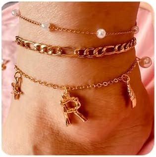 Initial Charm Anklets For Women Shell Letter Anklets Set Gold Charms Pendant Boho Summer Seashell Beach 14k Jewelry for Women Gift