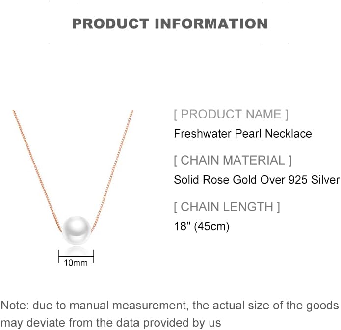 Solid 14K Gold Over 925 Silver Pearl Necklace for Women,Dainty Freshwater Cultured White Pearl Pendant Necklace,Fashion Jewelry Gift for Her