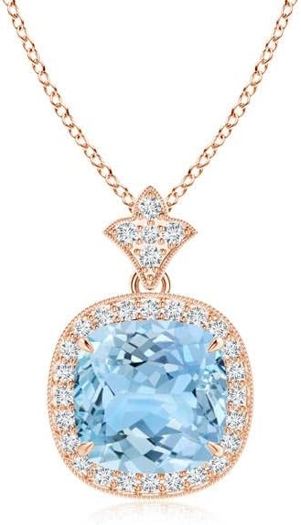 Angara Natural Aquamarine Pendant for Women | Vintage in 14K Solid Gold/Platinum With 18" Chain | March Birthday, Anniversary, Gemstone Jewelry Gift