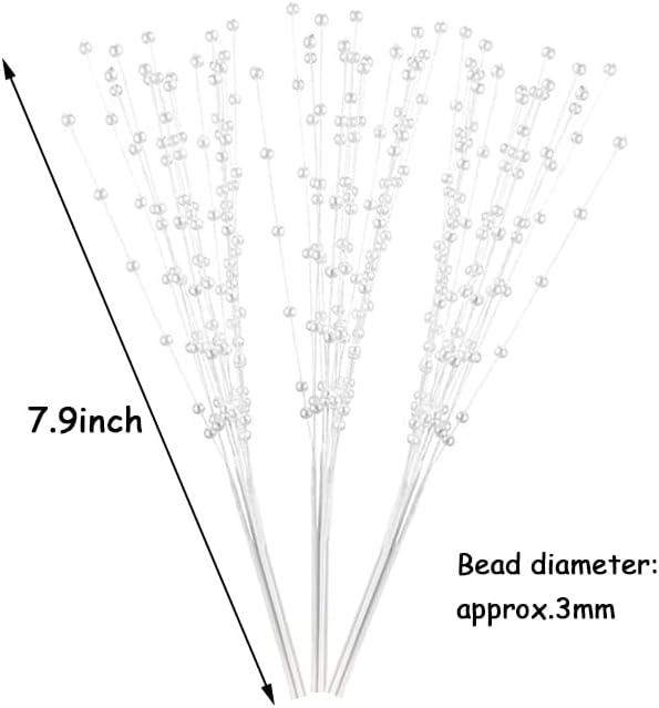 100 Pieces String Pearls Sticks, BetterJonny 3mm Beads String Creative Pearl Flower Stem Bead Sticks Pearl Beaded Stems DIY Floral Bead Strands for Party Decoration (Beige)