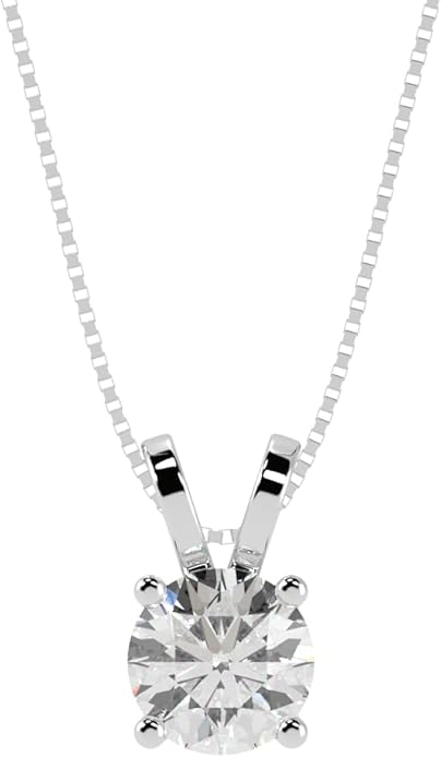 Houston Diamond District 0.5-10 Carat Lab Grown Diamond Solitaire Pendant Necklace, Round Cut Solitaire, 4-Prong Setting, Jewelry for Women (E-F, VS)