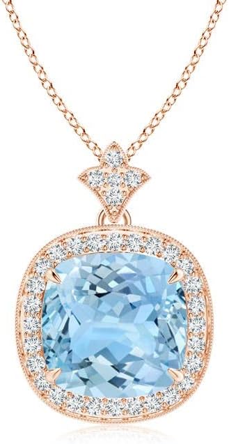 Angara Natural Aquamarine Pendant for Women | Vintage in 14K Solid Gold/Platinum With 18" Chain | March Birthday, Anniversary, Gemstone Jewelry Gift
