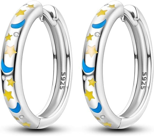 925 Sterling Silver Women Earrings, Sparkling Star and Moon Earrings, Various Hypoallergenic Earrings, Best Gift for Women