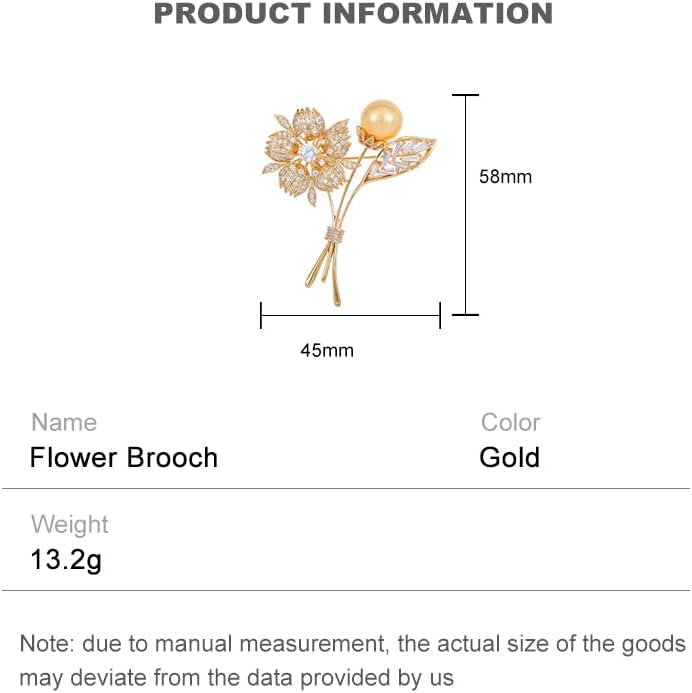 14K Gold Crystal Flower Brooch with Shiny Pearls - Exquisite Floral Pin, Versatile Gift for Mother's Day, Valentine's, or Friendship Celebrations