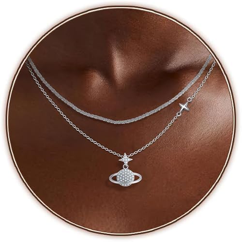 Copper Alloy 14K Gold Plated | 14K Platinum Plated Necklace for Women Double Layer Pendant Necklace Fashionable Multi-Layer Jewelry