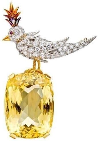 3.00 Ct Cushion Simulated Yellow Citrine & Diamond Women Bird Brooch 14K Yellow Gold Finish